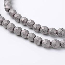 Facettées perles d'hématite synthétique non magnétique brins, mat, 4mm, Trou: 1mm, Environ 99 pcs/chapelet, 15.7 pouce