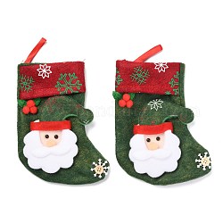 Tela colgando calcetín de navidad, con botón de madera, bolsa de regalo de dulces, para la decoración del árbol de navidad, santa claus, verde, 165x125x22mm