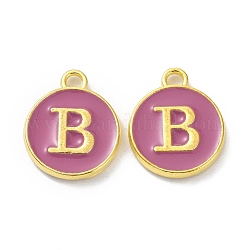 Golden Plated Alloy Enamel Charms, Cadmium Free & Lead Free, Enamelled Sequins, Flamingo, Flat Round with Letter, Letter.B, 14x12x2mm, Hole: 1.4mm