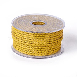 Cordón trenzado de cuero, cable de la joya de cuero, material de toma de diy joyas, vara de oro, 3mm, alrededor de 5.46 yarda (5 m) / rollo