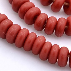 Handmade Frosted Lampwork Beads Strands, Rondelle, Dark Red, 6x3mm, Hole: 2mm,  about 110pcs/strand, 11.8inch