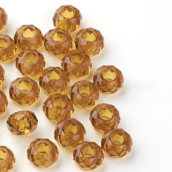 Glasperlen europäischen, Großloch perlen, keine Metallkern, Rondell, dunkel Goldrute, 14x8 mm, Bohrung: 5 mm