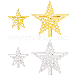 AHADERMAKER 4Pcs 4 Style Plastic Christmas Treetop Star Ornament, for Christmas Tree Decorations, Mixed Color, 95~151x95~151x12~17.5mm, Hole: 9.5~14mm, 1pc/style