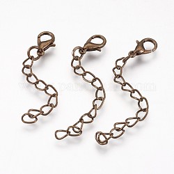 Rallonge de chaîne en fer, avec alliage homard fermoirs pince, crémaillère plaquage, bronze antique, 60~68x3.5mm, fermoir: 12x7x3 mm