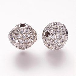 Messing Mikro ebnen Zirkonia Perlen, Doppelkegel, Transparent, Platin Farbe, 10x10 mm, Bohrung: 2 mm