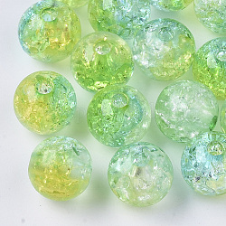 Perline di acrilico trasparente crackle, tondo, verde giallo, 10mm, Foro: 2 mm