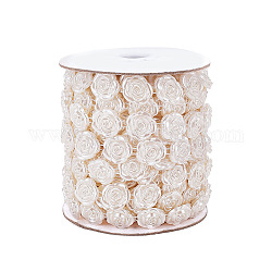 Chapelets guirlande de garniture perles en ABS plastique imitation perle, idéal pour le rideau de porte, matériel de bricolage de décoration de mariage, rose, floral blanc, 16~17x4mm, environ 10yards / rouleau (9.143m / rouleau)