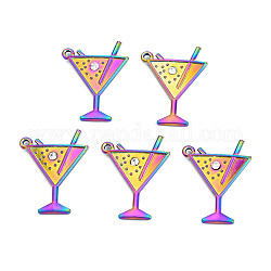 Ciondoli in lega color arcobaleno, con strass,  cadmio& piombo libero, forma di bicchiere da cocktail, 30x23x3mm, Foro: 1.6 mm