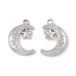 304 Stainless Steel Pendants, Moon with Star, Stainless Steel Color, 24x16x2mm, Hole: 3mm