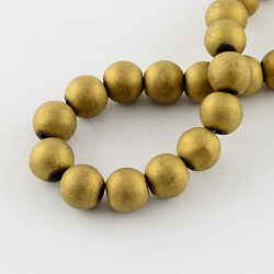 Non-magnetic Synthetic Hematite Beads Strands, Frosted, Grade A, Round Beads for Bracelet Making, Golden Plated, 8mm, Hole: 1.4mm, about 55pcs/strand, 15.5 inch