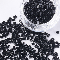 Perles de verre de peinture de cuisson, cube, noir, 3~6x2~2.5x2~2.5mm, Trou: 1mm, environ 15000 pcs / sachet 