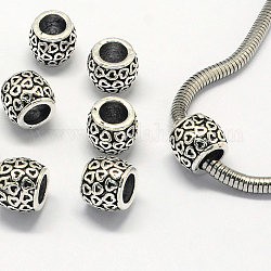 Perline in lega stile tibetano, perline con foro grande, tamburo, argento antico, 10x8mm, Foro: 5.5 mm