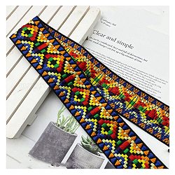 Rubans en polyester losange de broderie de style ethnique, ruban jacquard, Accessoires de vêtement, plat, colorées, 1-3/4 pouce (45 mm)