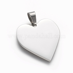 304 Stainless Steel Stamping Blank Tag Pendants, Heart, Stainless Steel Color, 25x23.5x1.4mm, Hole: 4x7mm