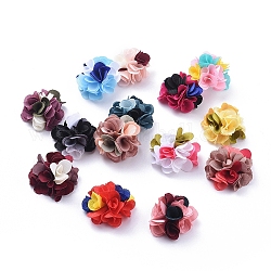 Poliestere tessuto accessori costume fatti a mano, tri-color, fiore, colore misto, 24.5~26x12.5~13.5mm