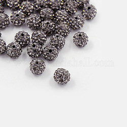 Perles de strass en argile polymère, Perles de boule pavé disco , Grade a, ronde, la moitié foré, diamant noir, 8mm, Trou: 1mm