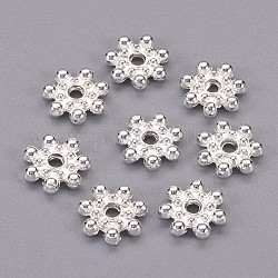 Alliage daisy séparateurs perles de style tibétain, marguerite, couleur argentée, 8x2mm, Trou: 1.5mm