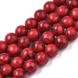 Chapelets de perles rondes en pierre de turquoise synthétique, teinte, rouge, 9.5~10mm, Trou: 1.4mm, Environ 38 pcs/chapelet, 14.57 pouce ~ 14.76 pouces (37~37.5 cm)