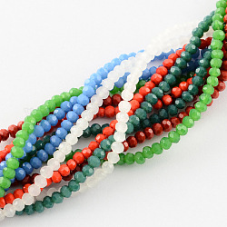 Glass Bead Strands, Faceted, Imitation Jade, Flat Round, Mixed Color, 3.5~4x3mm, Hole: 0.5mm, about 100pcs/strand, 11.4 inch