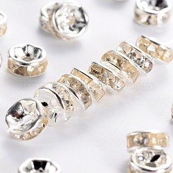 Perline distanziatori strass in ottone, grado B, chiaro, colore argento placcato, misura:circa6mm di diametro, 3 mm di spessore, Foro: 1 mm