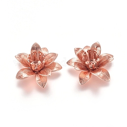 Bouchons de perles en laiton 3d, fleur, multi-pétale, or rose, Plateau: 5 mm, 16x6.5mm, Trou: 0.8mm