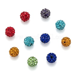 Pave Disco Ball Beads, Polymer Clay Rhinestone Beads, Grade A, Round, Mixed Color, PP12(1.8~1.9mm), 8mm, Hole: 1mm