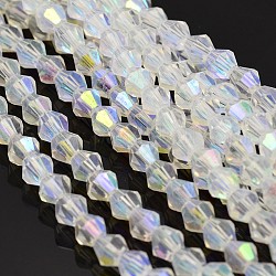 Toupies facettes perles de verre de galvanoplastie brins, de couleur plaquée ab , fantôme blanc, 3x3.5mm, Trou: 1mm, Environ 125~130 pcs/chapelet, 13.8 pouce