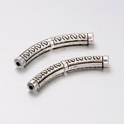 Tibetan Style Alloy Curved Tube Beads, Curved Tube Noodle Beads, Antique Silver, 38x5mm, Hole: 2mm