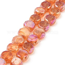 Imitation Jade Glass Beads Strands, AB Color Plated, Faceted, Flat Round, Coral, 7x3.5mm, Hole: 1.4mm, about 59pcs/strand, 16.22''(41.2cm)