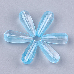 Perlas de vidrio pintado en aerosol transparente, lágrima, luz azul cielo, 19x8mm, agujero: 1.4 mm