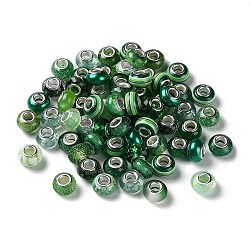 Resina perline europei, con anima in ottone placcato platino, rondelle, verde, 13.5x9mm, Foro: 5 mm