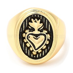 Anillo de puño abierto con corazón de latón chapado en rack, anillos de sello, sin plomo y el cadmio, real 18k chapado en oro, diámetro interior: 18 mm