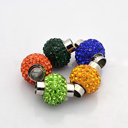 Rondelle 304 Stainless Steel Polymer Clay Rhinestone Magnetic Clasps, Mixed Color, 18x15mm, Hole: 6mm