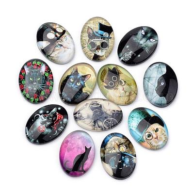 Cabochon di gattino in vetro con retro piatto&nbsp;GGLA-S034-25x18-024-1