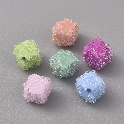 Resin Beads, with Crystal Rhinestone, Imitation Candy Food Style, Cube,  Mixed Color, 16x17x17mm, Side Length: 12mm