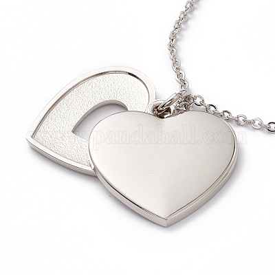 Sublimation Blank Aluminum Pendant Necklace, Alloy Blank Photo Picture Pendant Necklace for Valentine's Day, Platinum, Heart