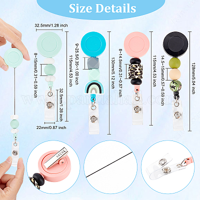 OLYCRAFT 4pcs Silicone Badge Reels Retractable ID Badge Holder Key Reel with Alligator Clip Bead Retractable Badge Holders for
