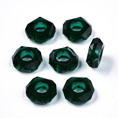 Faceted Glass European Style Large Hole Bead - Emerald Green 14mm (1)