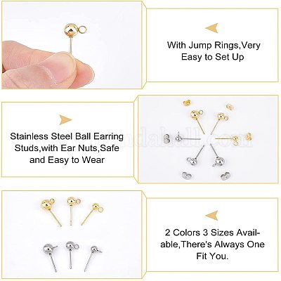 Earring making starter kit, Silver stainless steel posts, 60pcs sample