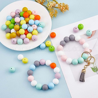 100Pcs Silicone Beads 15mm Round Silicone Bead Bulk Colorful Silicone Bead  Kit for Keychain Jewelry DIY Crafts Making, Mixed Color, 15mm, Hole: 2mm