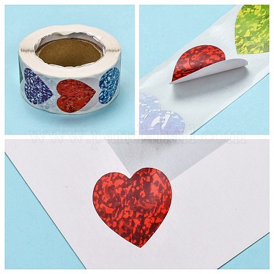 Rotolo di adesivi a forma di cuore, 500 pezzi, etichette decorative, a