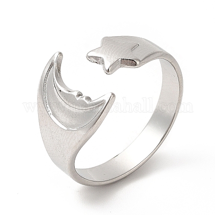 304 кольцо-манжета со звездой и луной из нержавеющей стали для женщин RJEW-E063-07P-1