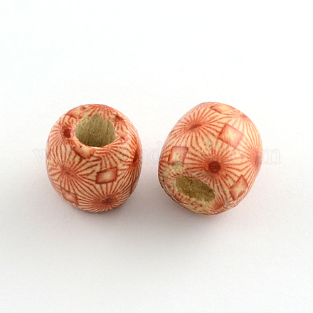 Barrel Printed Natural Wood Large Hole Beads WOOD-R243-16mm-A19-1