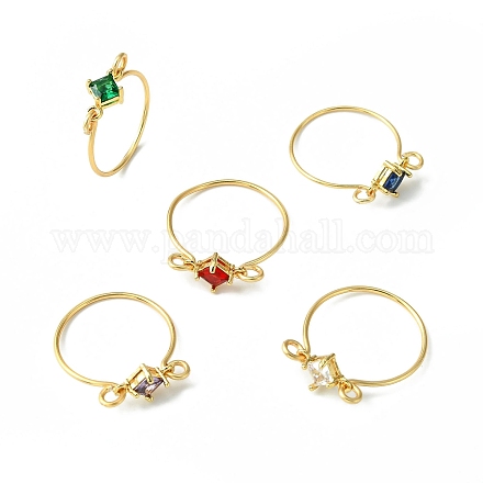 ガラスのひし形の指輪  女性用ライトゴールド銅線巻きリング  ミックスカラー  内径：18mm RJEW-JR00589-1