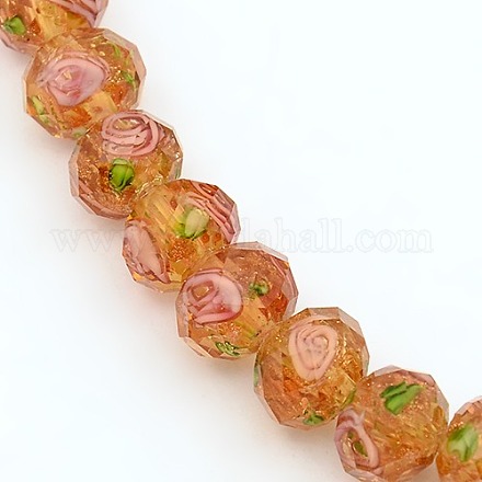 Handmade Gold Sand Lampwork Rondelle Beads Strands X-LAMP-L003-A-03-1