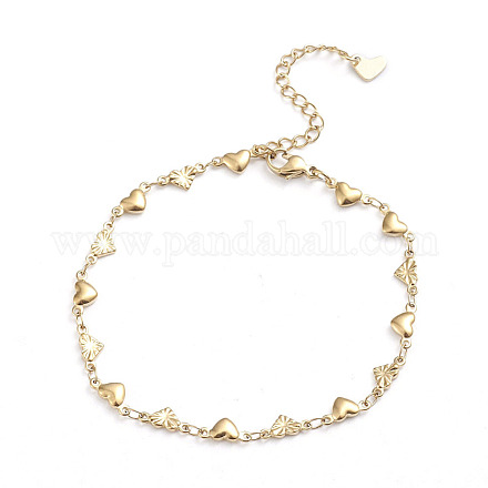 Heart 304 Stainless Steel Link Chain Bracelets BJEW-L673-008-G-1