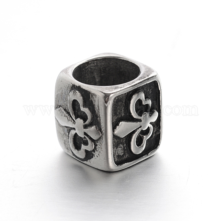 Retro Smooth 304 Stainless Steel Large Hole Cube Beads with Fleur De Lis STAS-I031-24-1