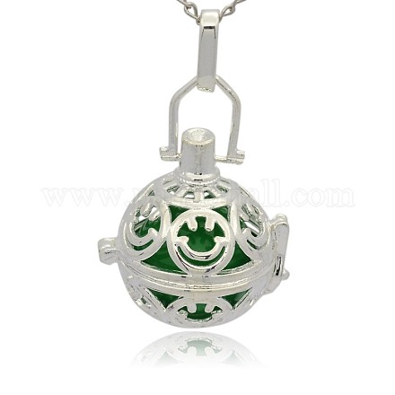 Silver Color Plated Brass Hollow Round Cage Pendants KK-J216-13S-1