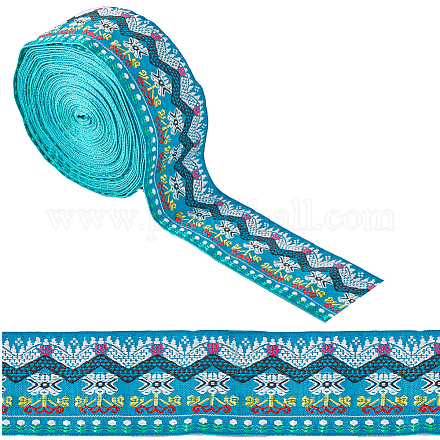 10m エスニック風刺繍ポリエステルフラワーリボン  ジャカードリボン  服飾材料  フラット  ディープスカイブルー  1-3/4インチ（45mm）  約10.94ヤード（10m）/バンドル OCOR-WH0077-74A-1