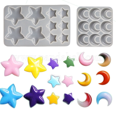Star & Moon Cabochon Food Grade Silicone Molds PW-WG69329-01-1